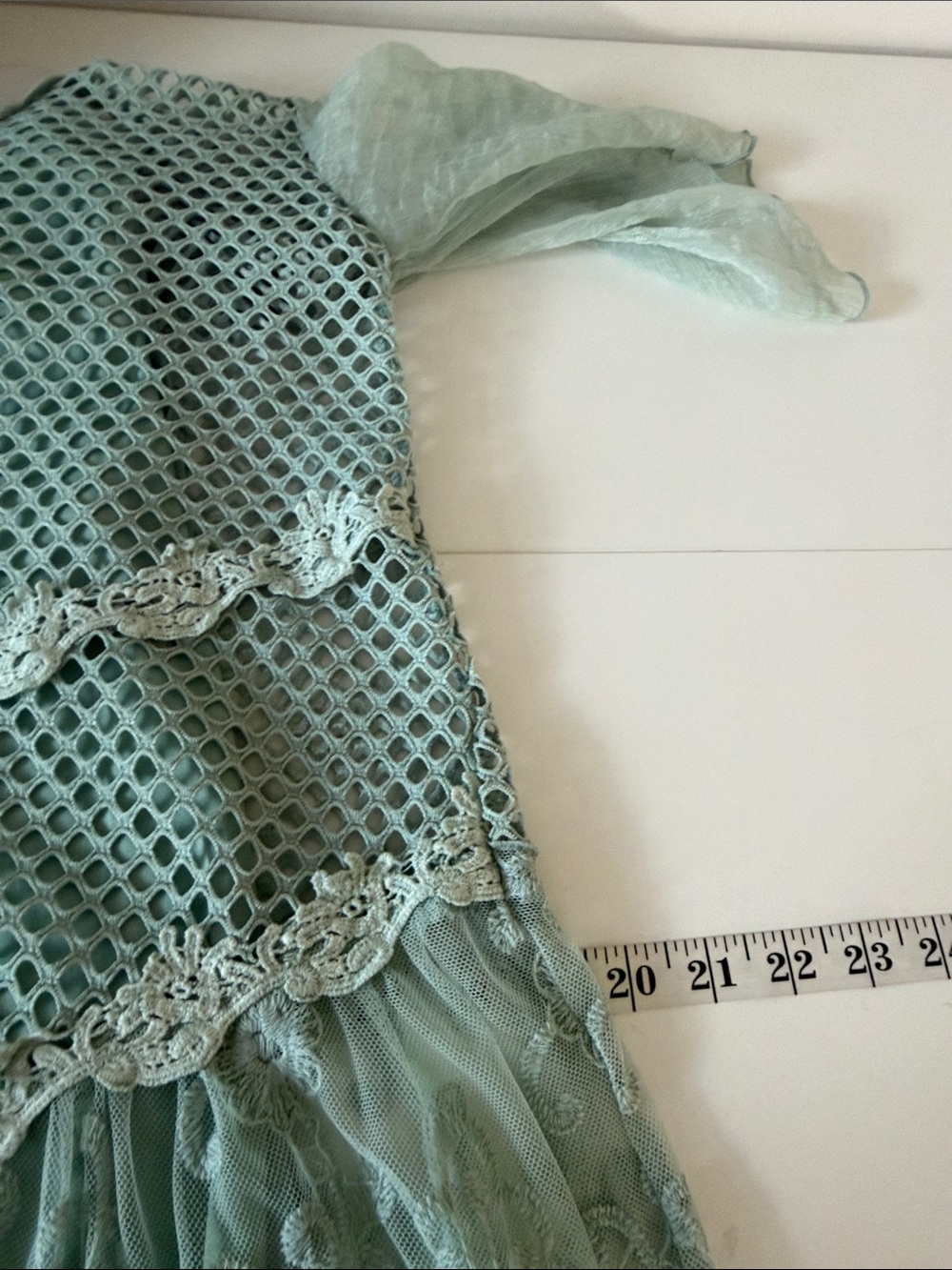 Pretty Angel 53% Silk Forest Fairycore Ethereal Mint Lace & Mesh Mini Dress SM - Picture 11 of 13